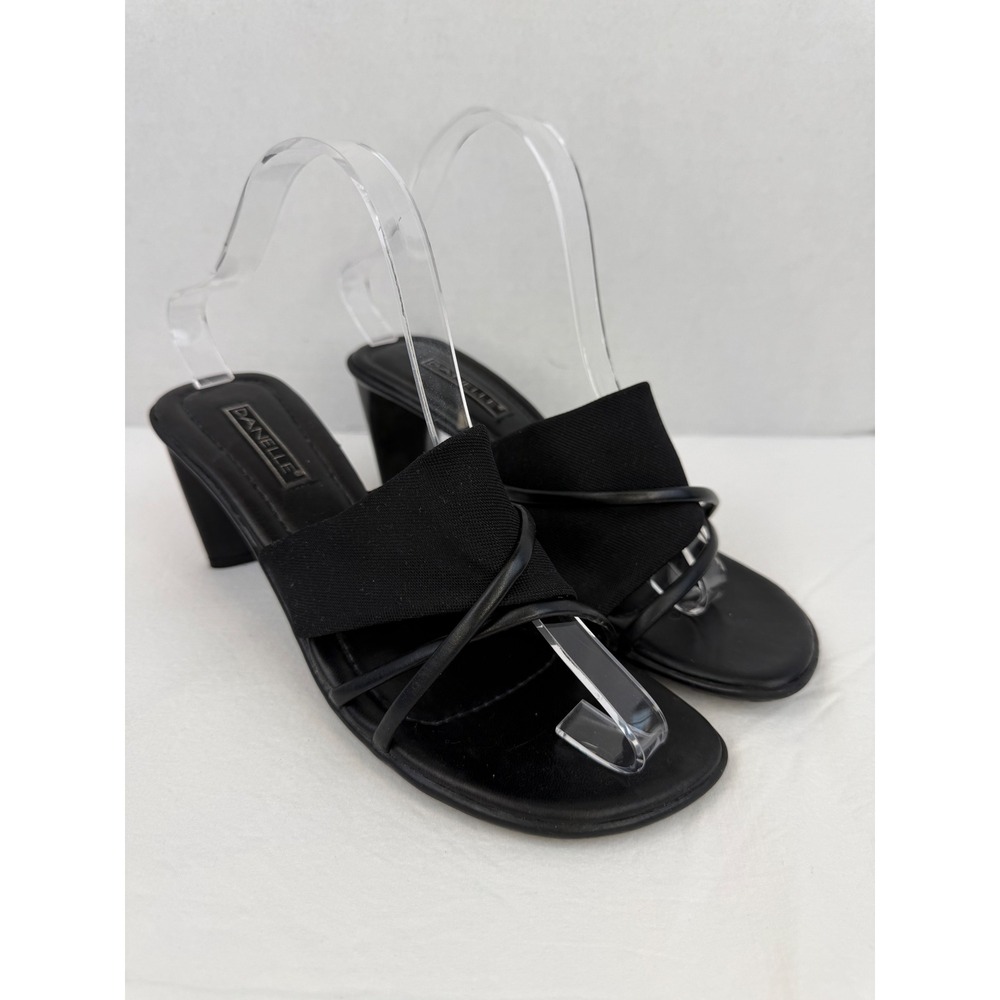 Vintage 90's Y2K Black Slide‎ Sandals Fabric Strappy Square Toe Block Heel 7.5